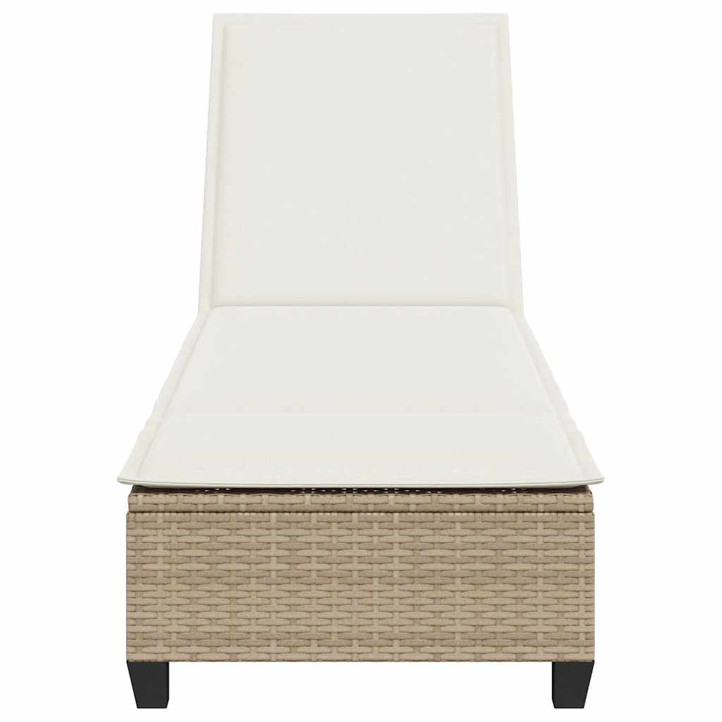Sonnenliege mit Auflagen Beige 55x200x25,5cm Poly Rattan
