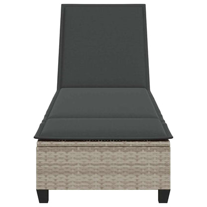 Sonnenliege mit Auflagen Hellgrau 55x200x25,5cm Poly Rattan