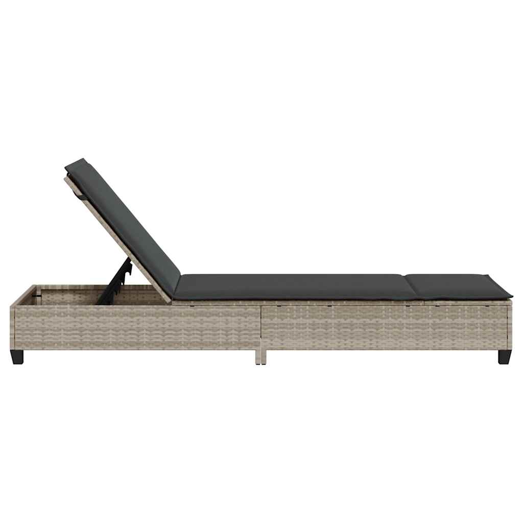 Sonnenliege mit Auflagen Hellgrau 55x200x25,5cm Poly Rattan