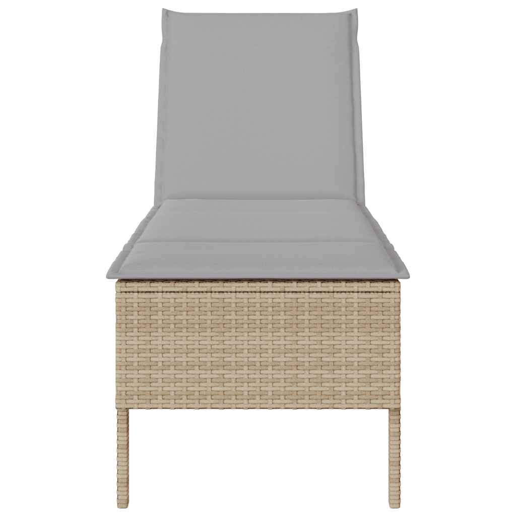 Sonnenliege mit Auflage Beige 55x200x44 cm Poly Rattan