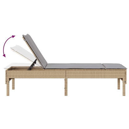 Sonnenliege mit Auflage Beige 55x200x44 cm Poly Rattan