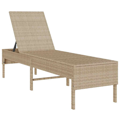 Sonnenliege mit Auflage Beige 55x200x44 cm Poly Rattan