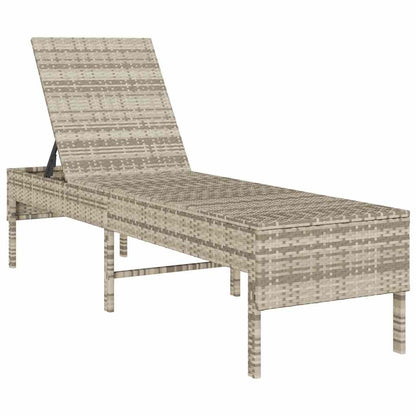 Sonnenliege mit Auflage Hellgrau 55x200x44 cm Poly Rattan