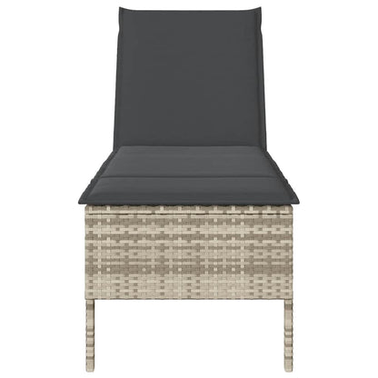 Sonnenliege mit Auflage Hellgrau 55x200x44 cm Poly Rattan