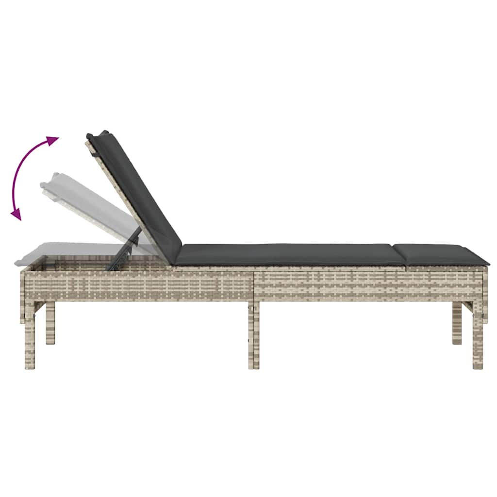 Sonnenliege mit Auflage Hellgrau 55x200x44 cm Poly Rattan