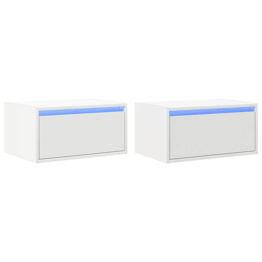 Wand-Nachttische mit LED-Leuchten 2 Stk. Weiß