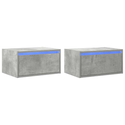 Wand-Nachttische mit LED-Leuchten 2 Stk. Betongrau