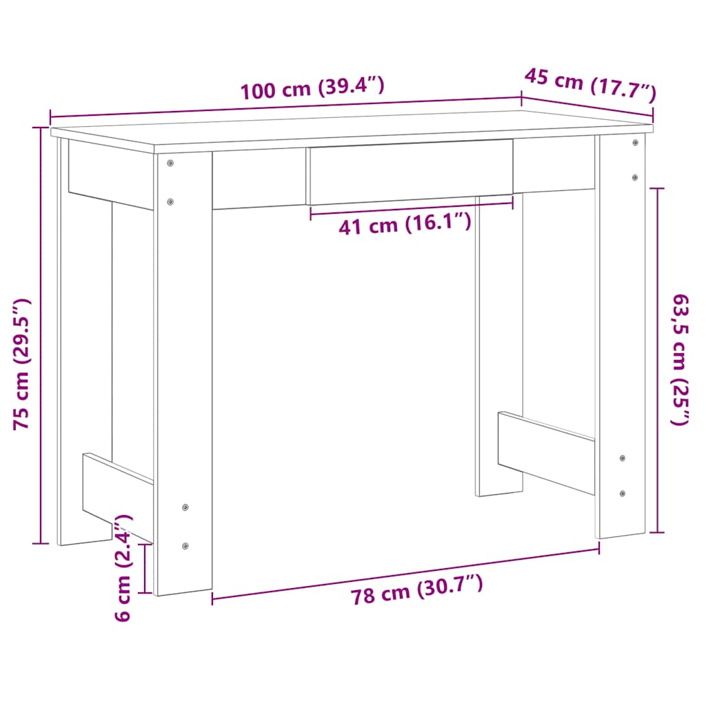 Skrivebord Beton Grå 100x45x75 cm Træmateriale