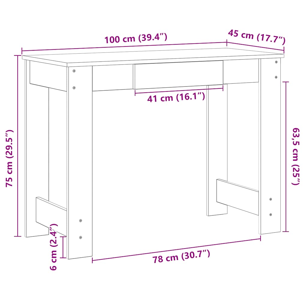Schreibtisch Artisan-Eiche 100x45x75 cm Holzwerkstoff