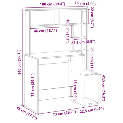 Schreibtisch mit Regal Braun Eichen-Optik 100x45x140 cm