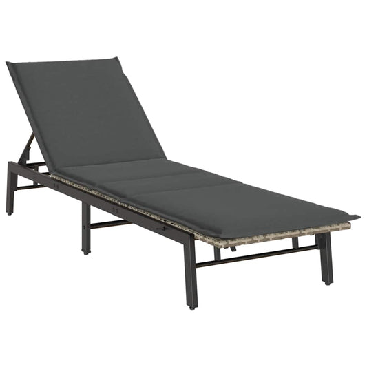 Sonnenliege mit Auflage Hellgrau Poly Rattan