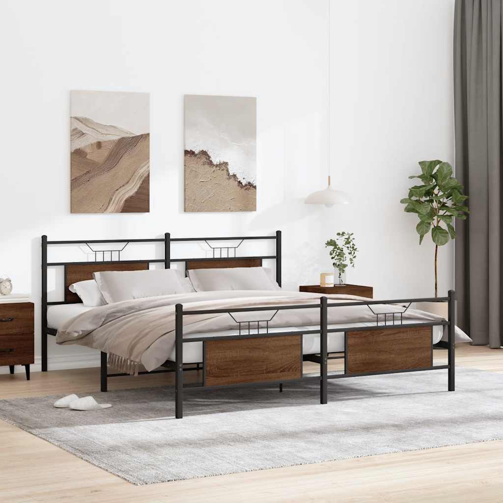 Metalseng uden madras brun eg look 183x213 cm
