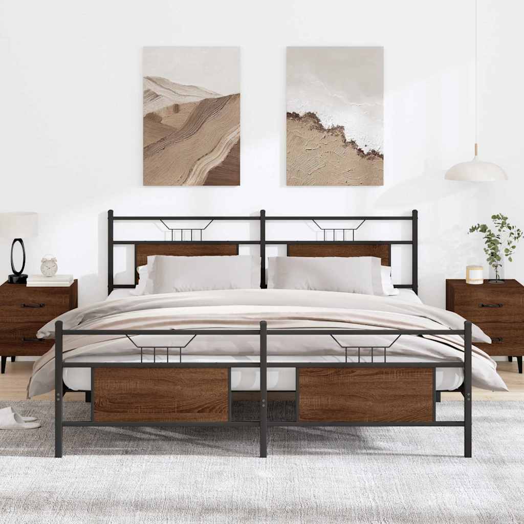 Metalseng uden madras brun eg look 183x213 cm