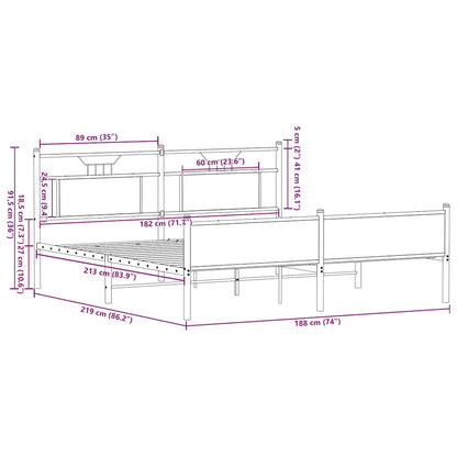 Metallbett ohne Matratze Räuchereiche 183x213 cm