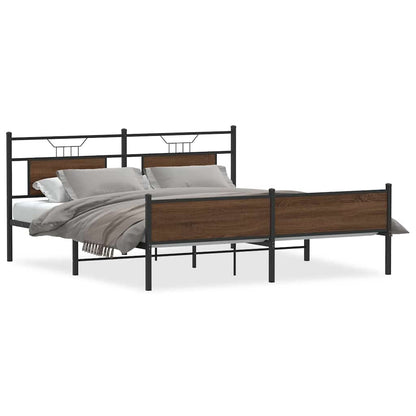 Metallbett ohne Matratze Braun Eichen-Optik 160x200 cm