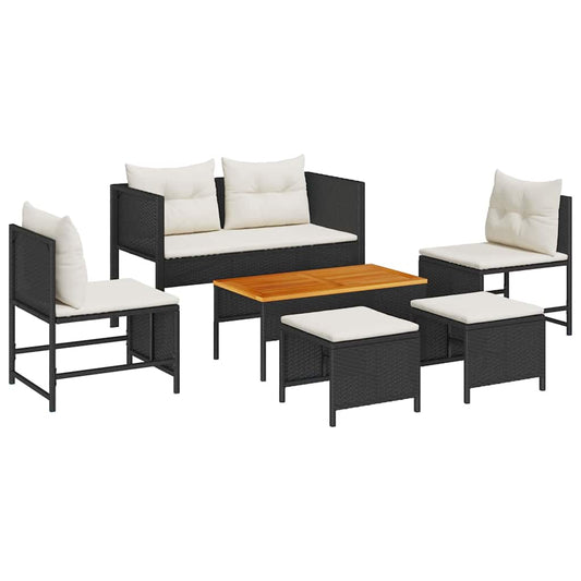 Garten-Sofa-Set 6 pcs Schwarz, Creme Poly-Rattan