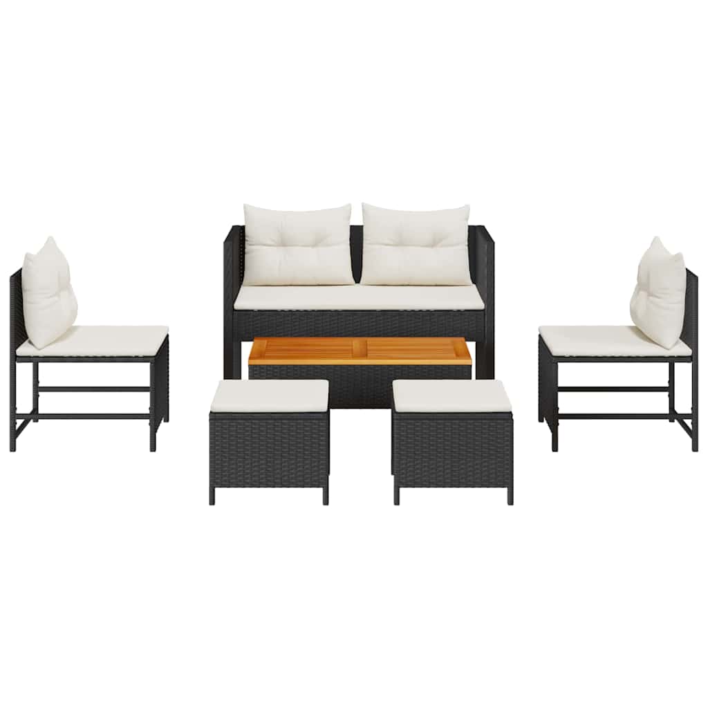 Garten-Sofa-Set 6 pcs Schwarz, Creme Poly-Rattan