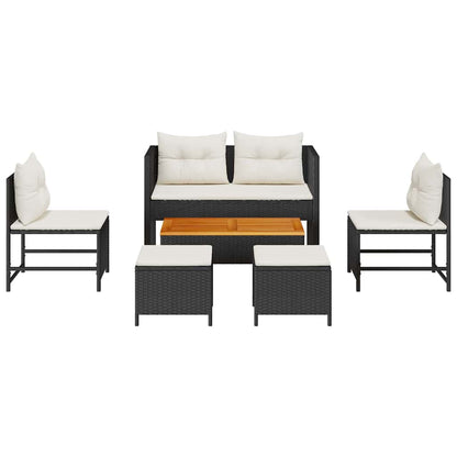 Garten-Sofa-Set 6 pcs Schwarz, Creme Poly-Rattan
