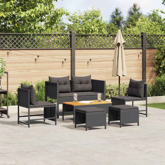 Garten-Sofa-Set 6 pcs Schwarz Poly-Rattan