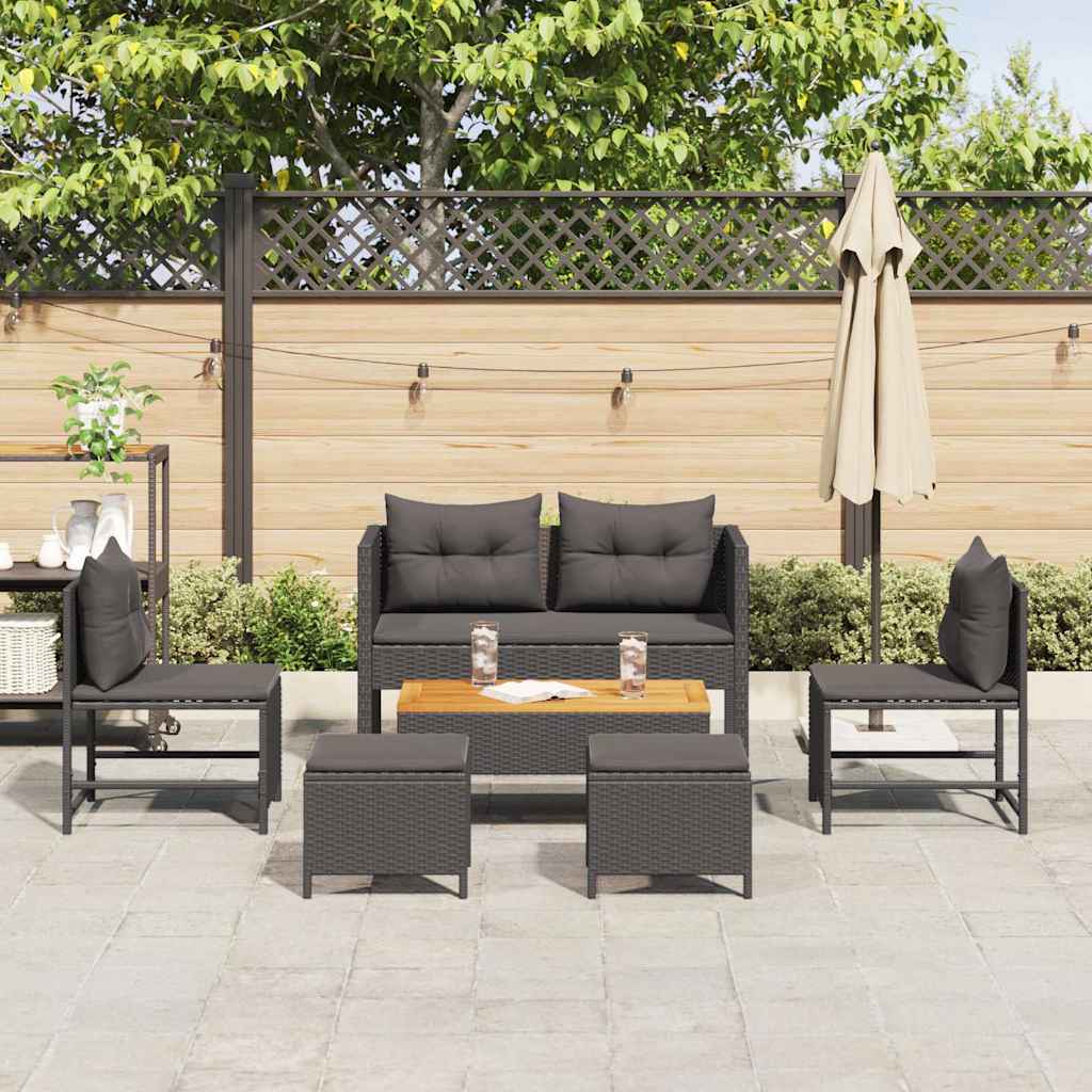 Garten-Sofa-Set 6 pcs Schwarz Poly-Rattan