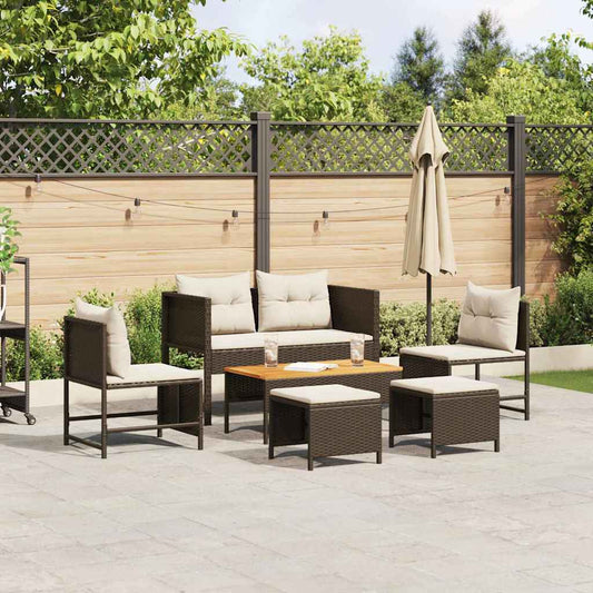 Garten-Sofa-Set 6 pcs Braun und Creme Poly-Rattan