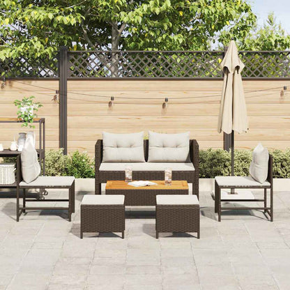 Garten-Sofa-Set 6 pcs Braun und Creme Poly-Rattan