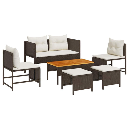 Garten-Sofa-Set 6 pcs Braun und Creme Poly-Rattan