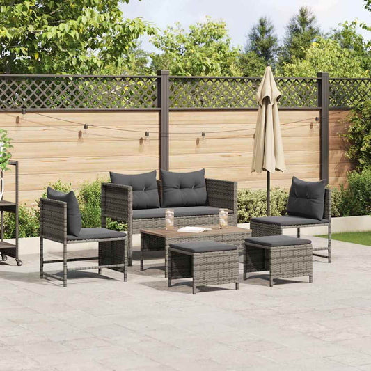 Garten-Sofa-Set 6 pcs Grau, dunkelgrau Poly-Rattan