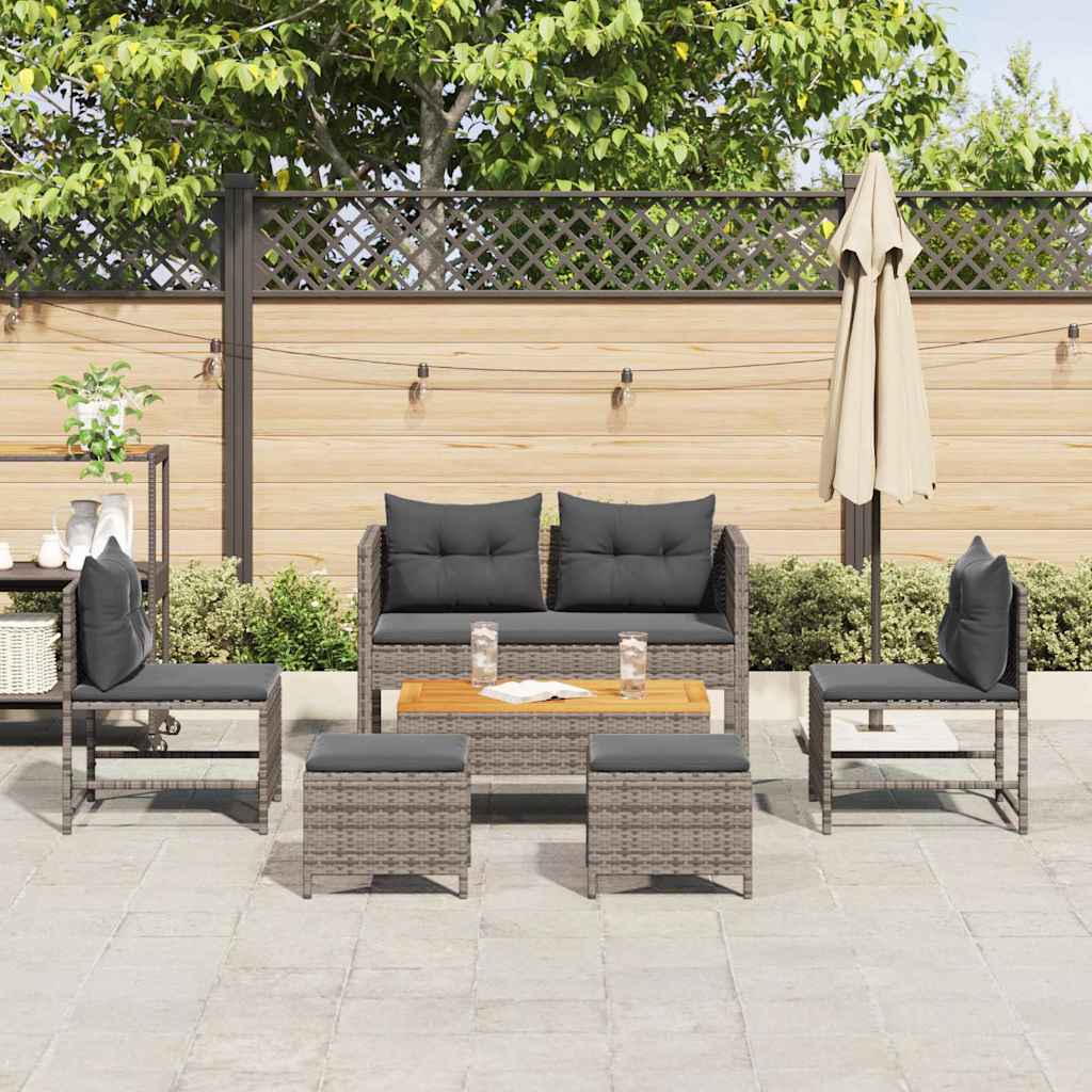 Garten-Sofa-Set 6 pcs Grau, dunkelgrau Poly-Rattan