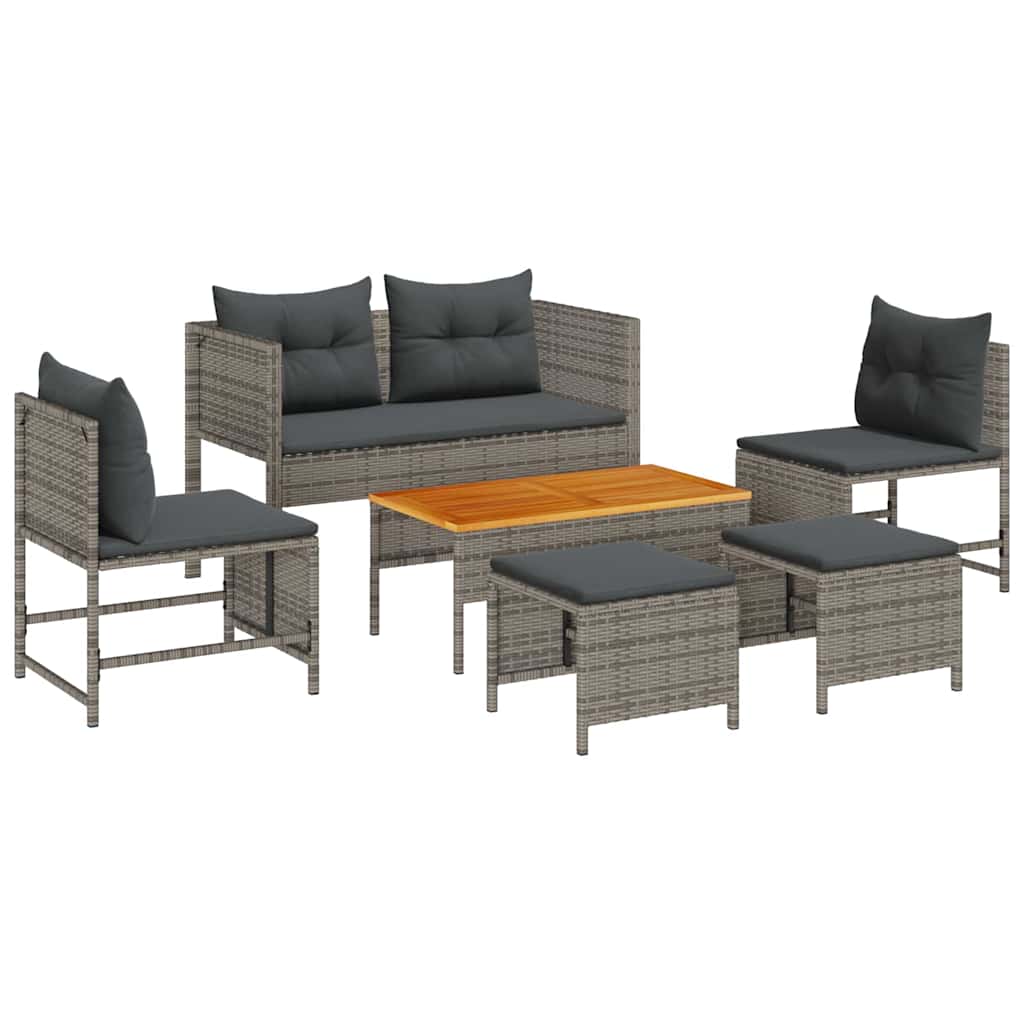 Garten-Sofa-Set 6 pcs Grau, dunkelgrau Poly-Rattan