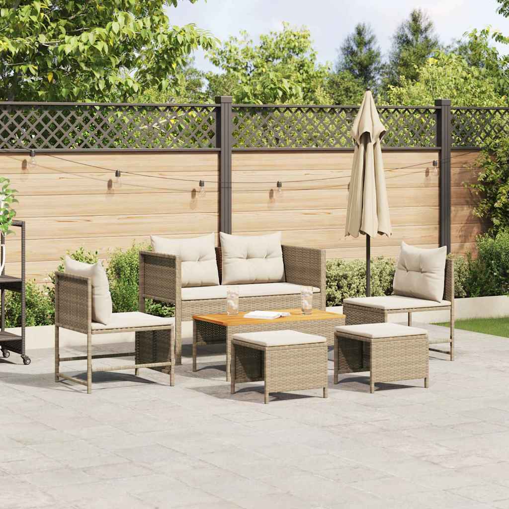 Garten-Sofa-Set 6 pcs Beige, Creme Poly-Rattan