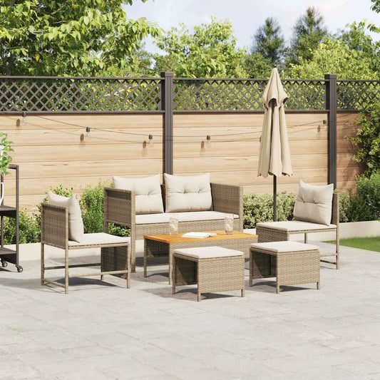 Garten-Sofa-Set 6 pcs Beige, Creme Poly-Rattan