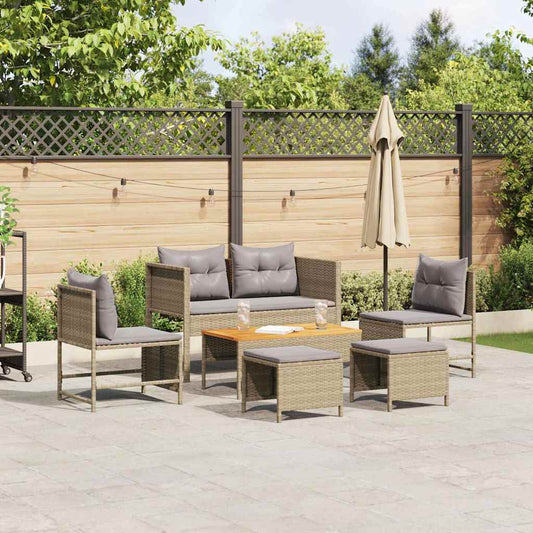 Garten-Sofa-Set 6 pcs Beige, hellgrau Poly-Rattan