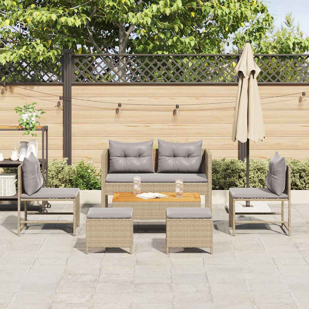 Garten-Sofa-Set 6 pcs Beige, hellgrau Poly-Rattan