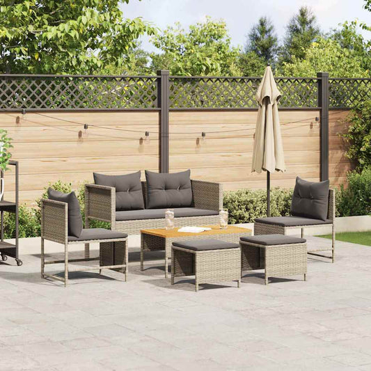 Garten-Sofa-Set 6 pcs Hellgrau, Dunkelgrau Poly-Rattan