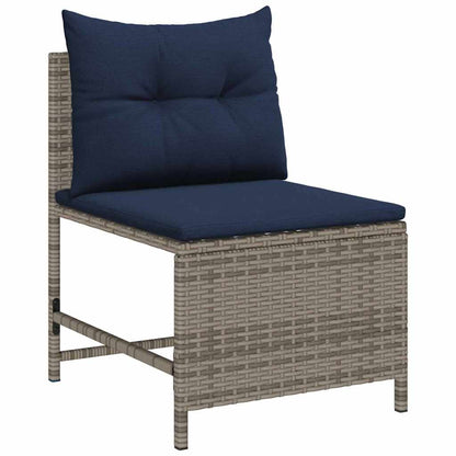 Garten-Sofa-Set 6 pcs Grau und marineblau Poly-Rattan