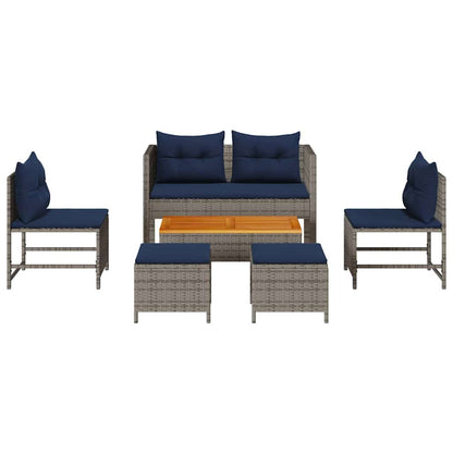 Garten-Sofa-Set 6 pcs Grau und marineblau Poly-Rattan