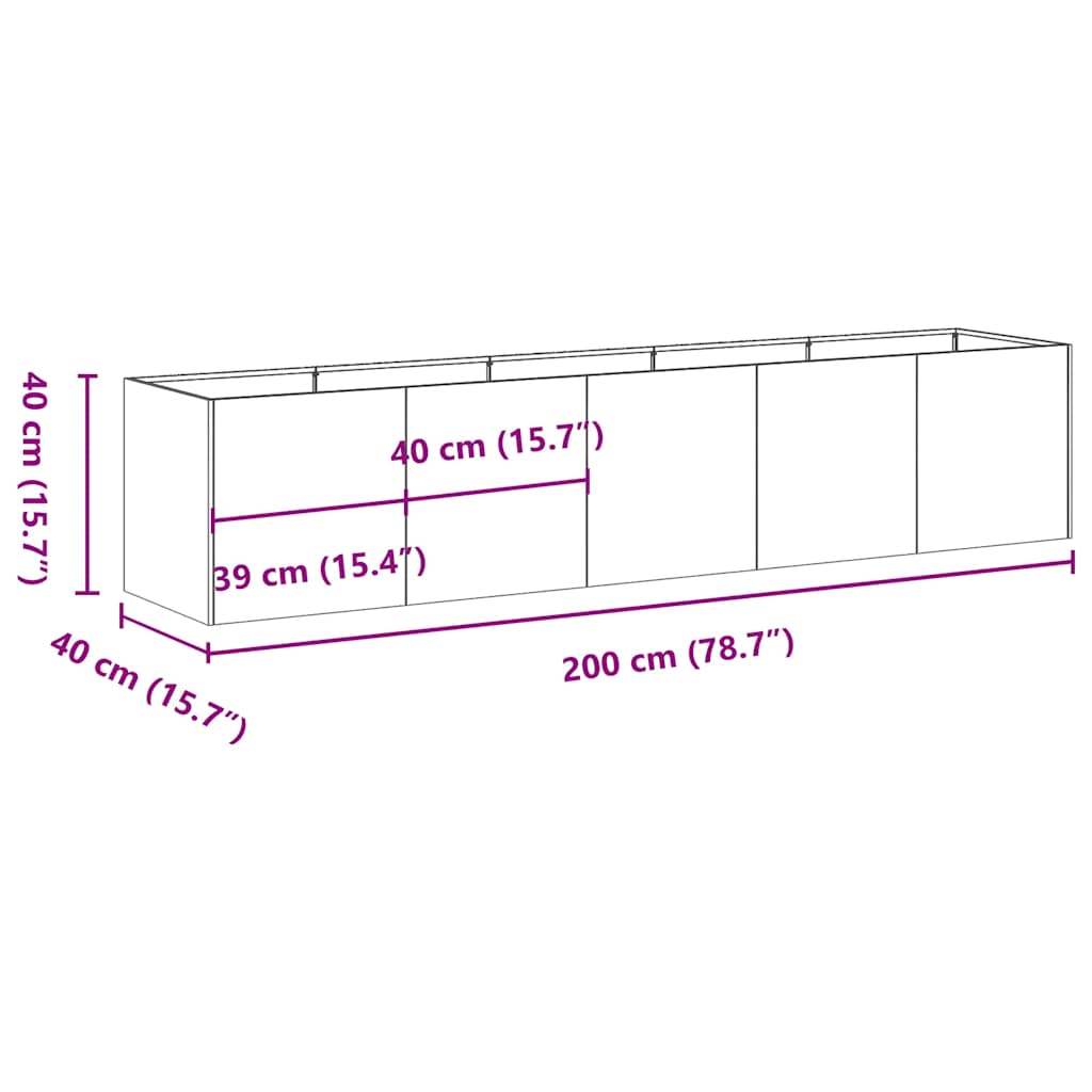 Pflanzkübel Rostig 200x40x40 cm Wetterfester Stahl