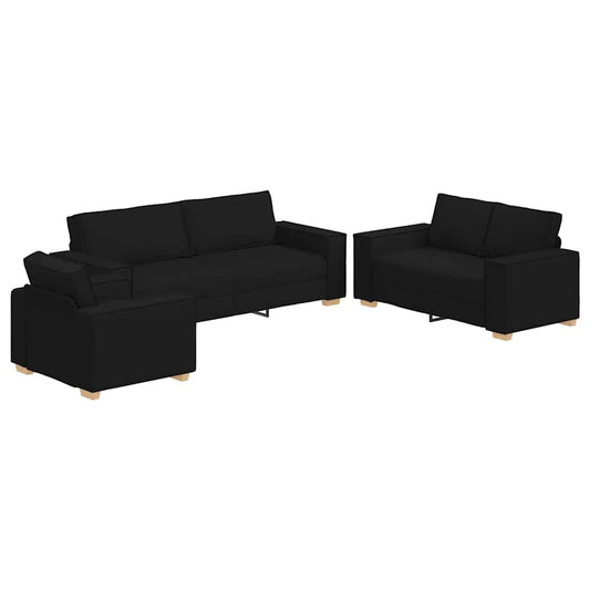 Sofa Set mit Kissen 3 pcs Schwarz 220 x 78 x 84 cm Stoff