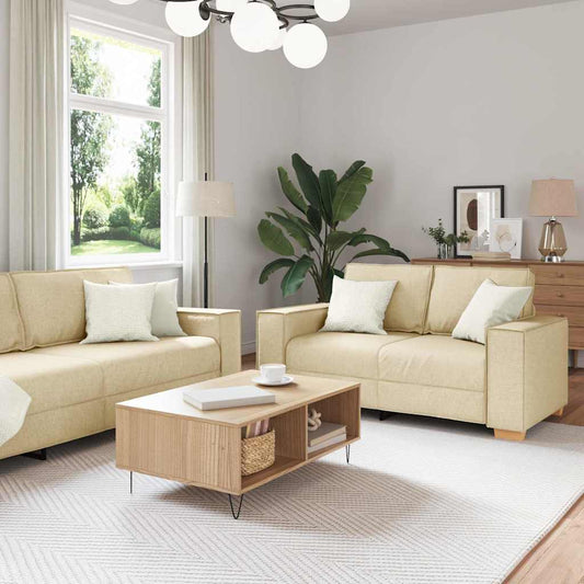 Sofa Set mit Kissen 3 pcs Creme 220 x 78 x 84 cm Stoff