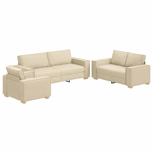Sofa Set mit Kissen 3 pcs Creme 220 x 78 x 84 cm Stoff