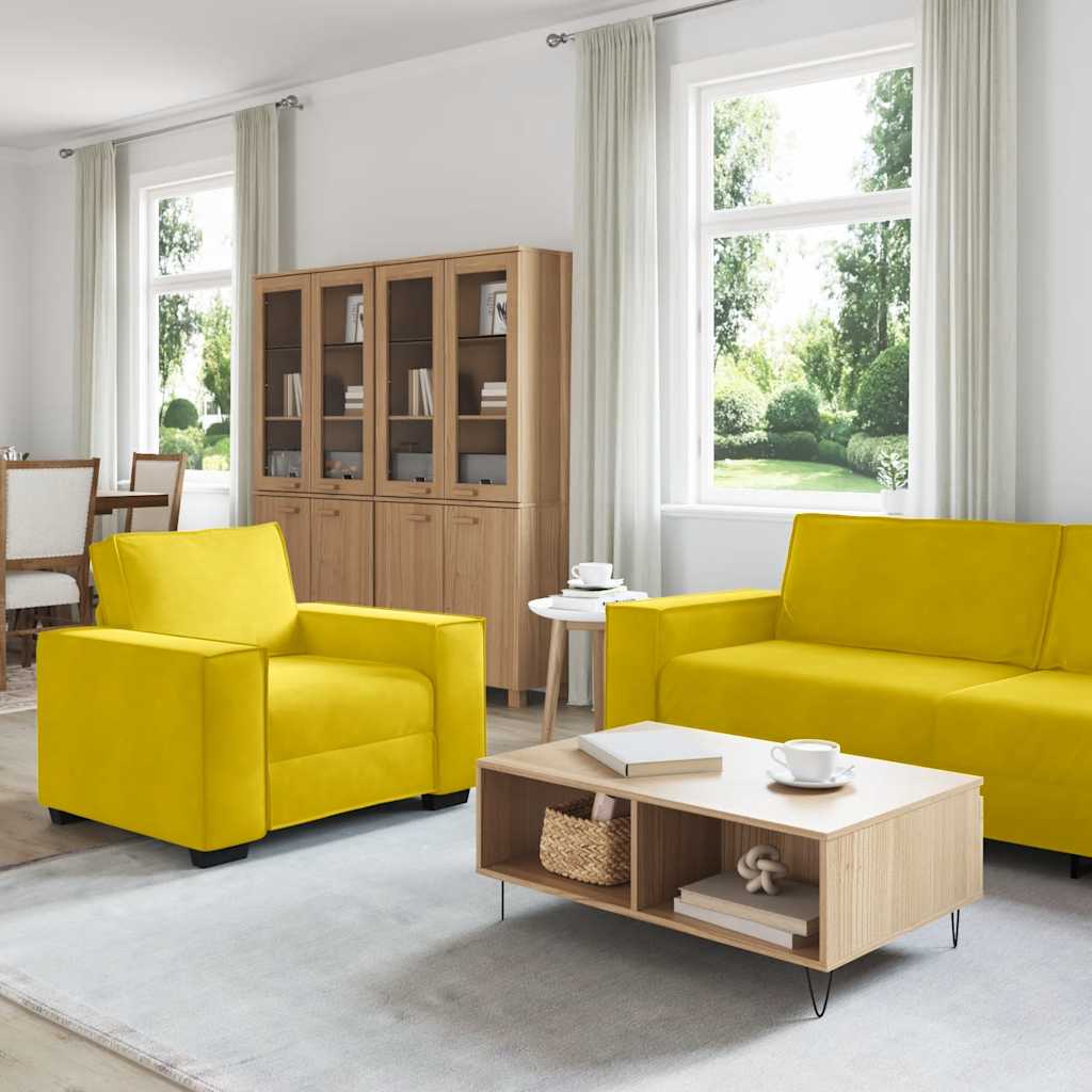 3-tlg. Sofagarnitur mit Kissen Gelb Samt