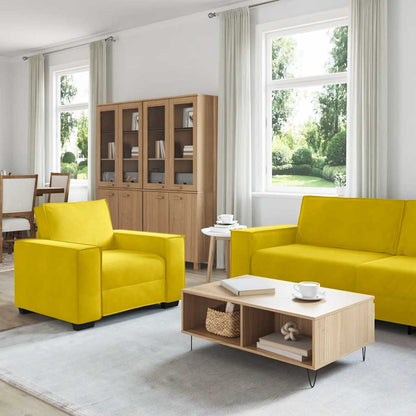 3-tlg. Sofagarnitur mit Kissen Gelb Samt
