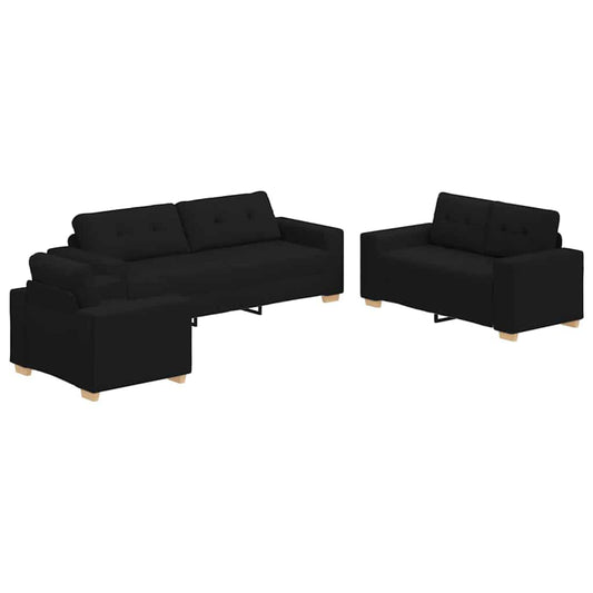Sofa Set mit Kissen mit Kissen 3 pcs Schwarz Stoff