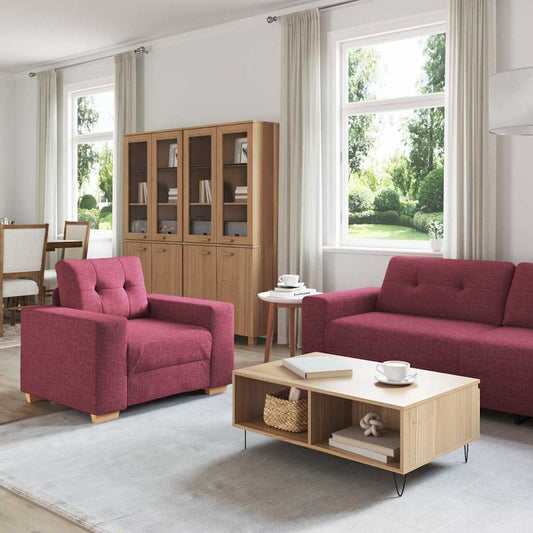Sofa Set mit Kissen mit Kissen 3 pcs Weinrot Stoff