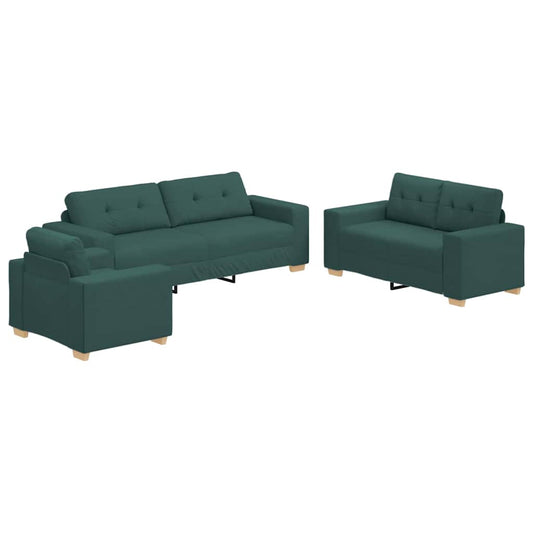 Sofa Set mit Kissen mit Kissen 3 pcs Dunkelgrün Stoff