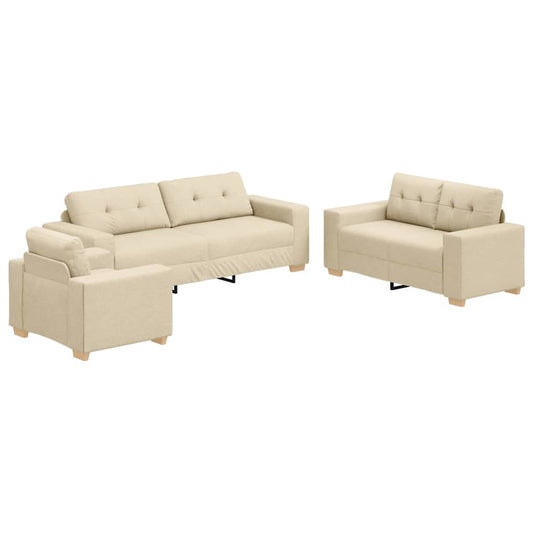 Sofa Set mit Kissen mit Kissen 3 pcs Creme Stoff