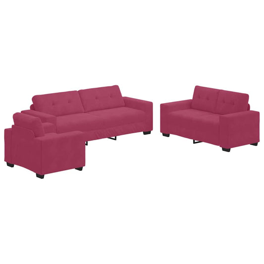 Sofa Set mit Kissen 3 pcs Weinrot 221 x 78 x 80 cm Samt