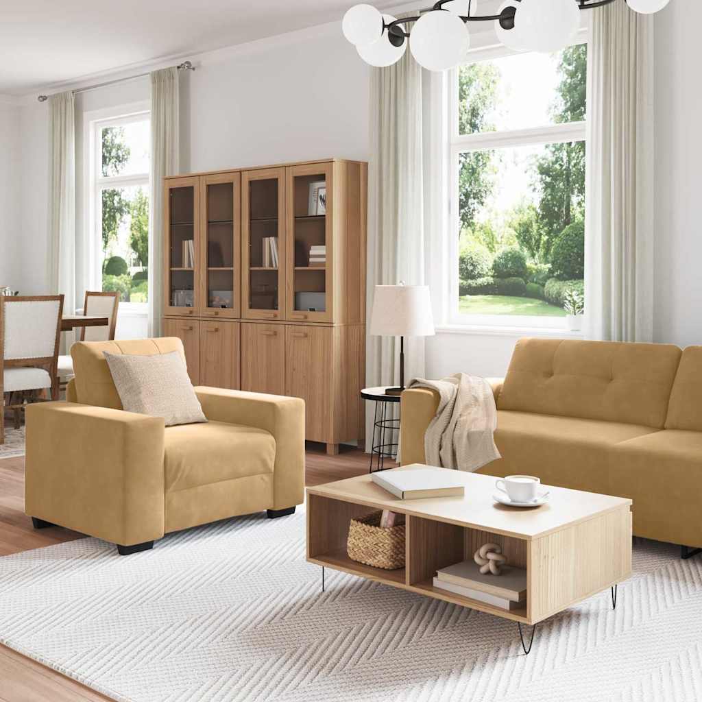 Sofa Set mit Kissen 3 pcs Braun 221 x 78 x 80 cm Samt