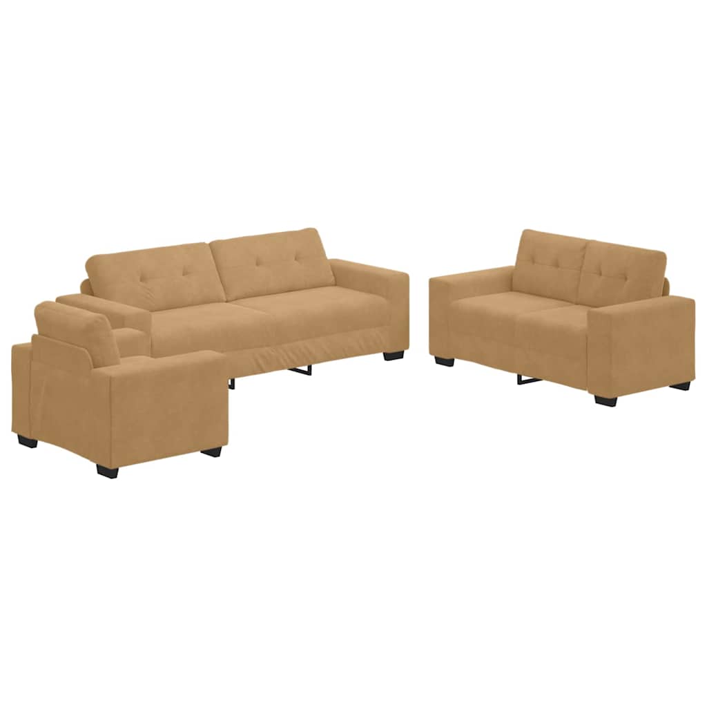 Sofa Set mit Kissen 3 pcs Braun 221 x 78 x 80 cm Samt